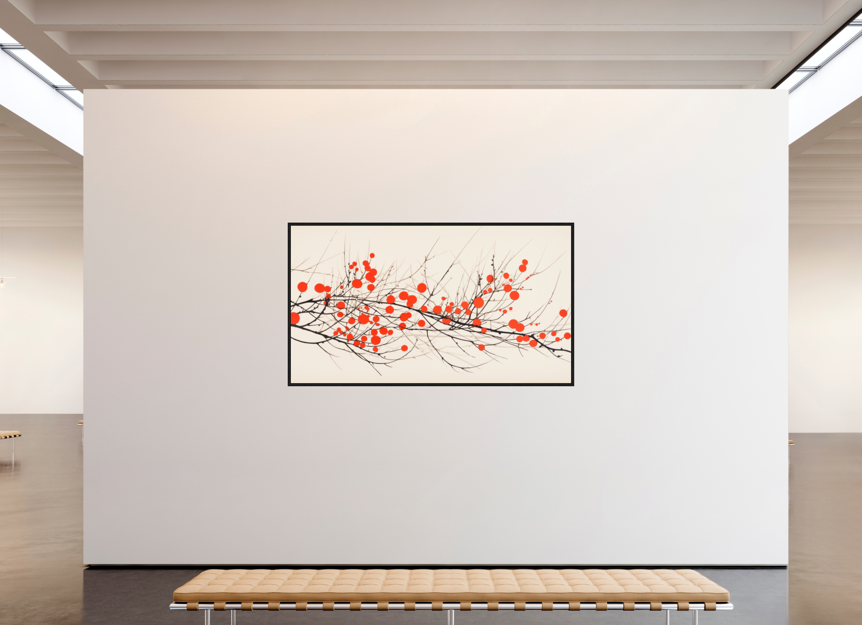 208 x 117 cm, Floater Frame Crimson Whispering Branches