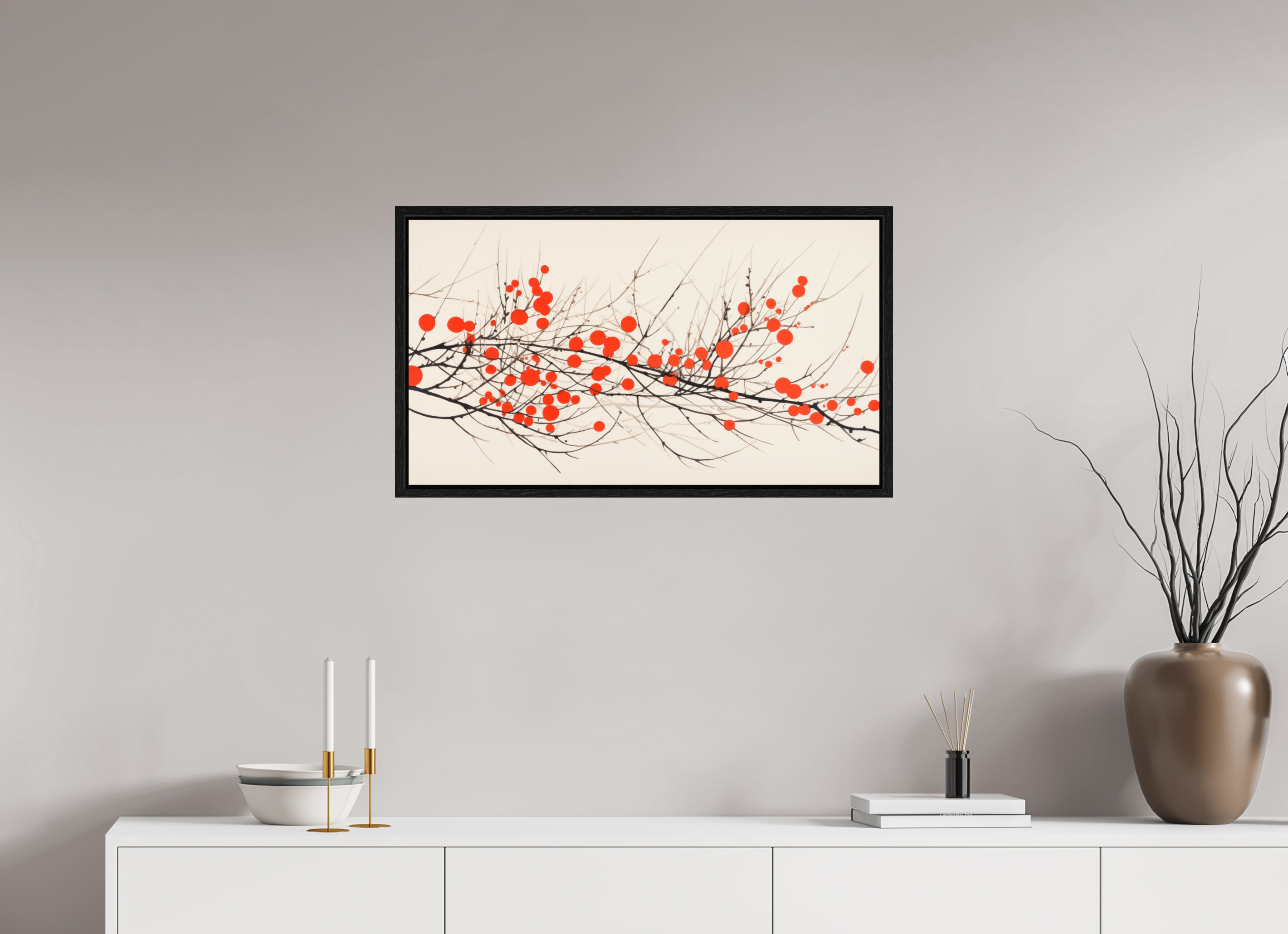 80 x 45 cm, Floater Frame Crimson Whispering Branches
