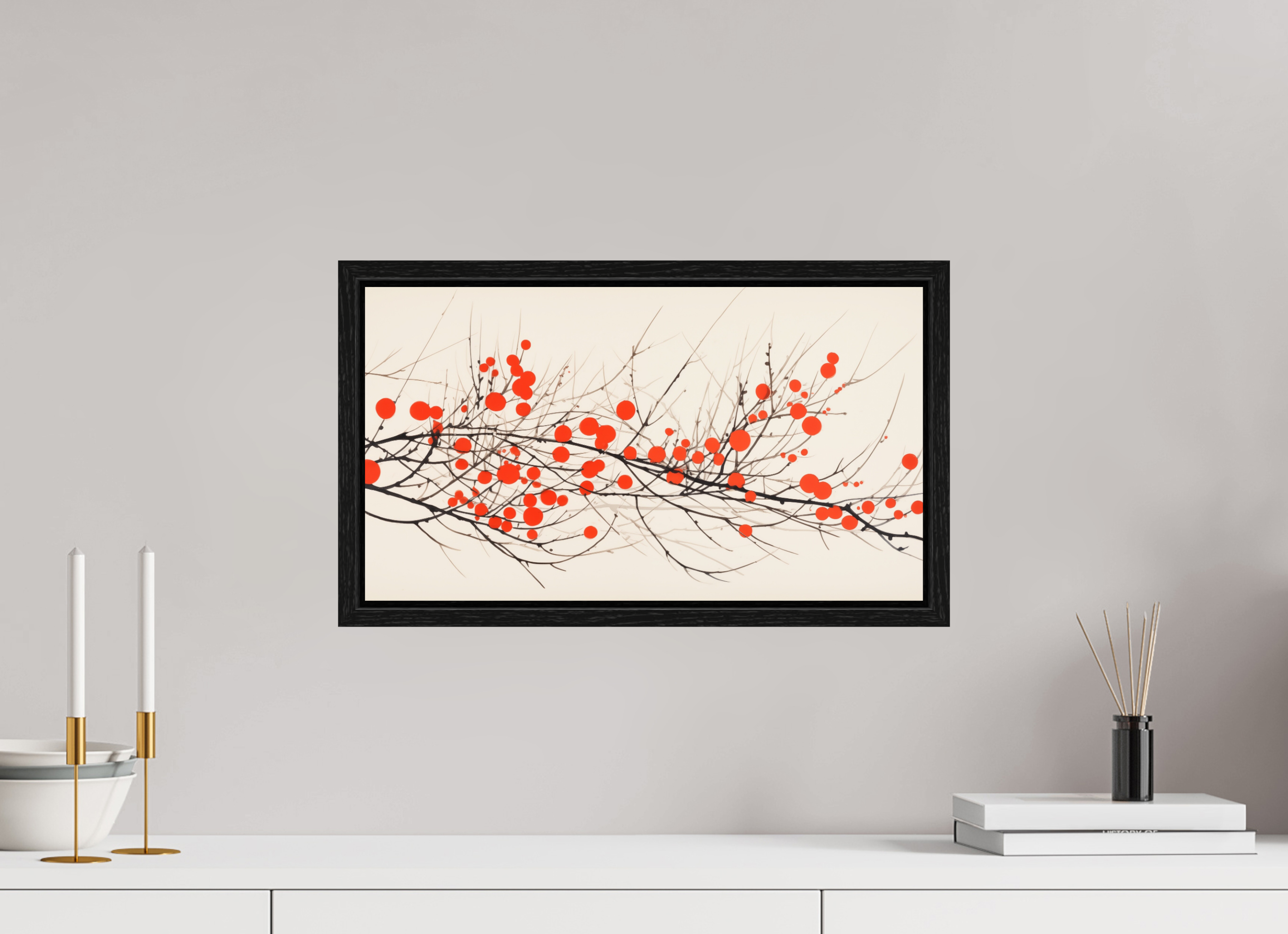 48 x 27 cm, Floater Frame Crimson Whispering Branches