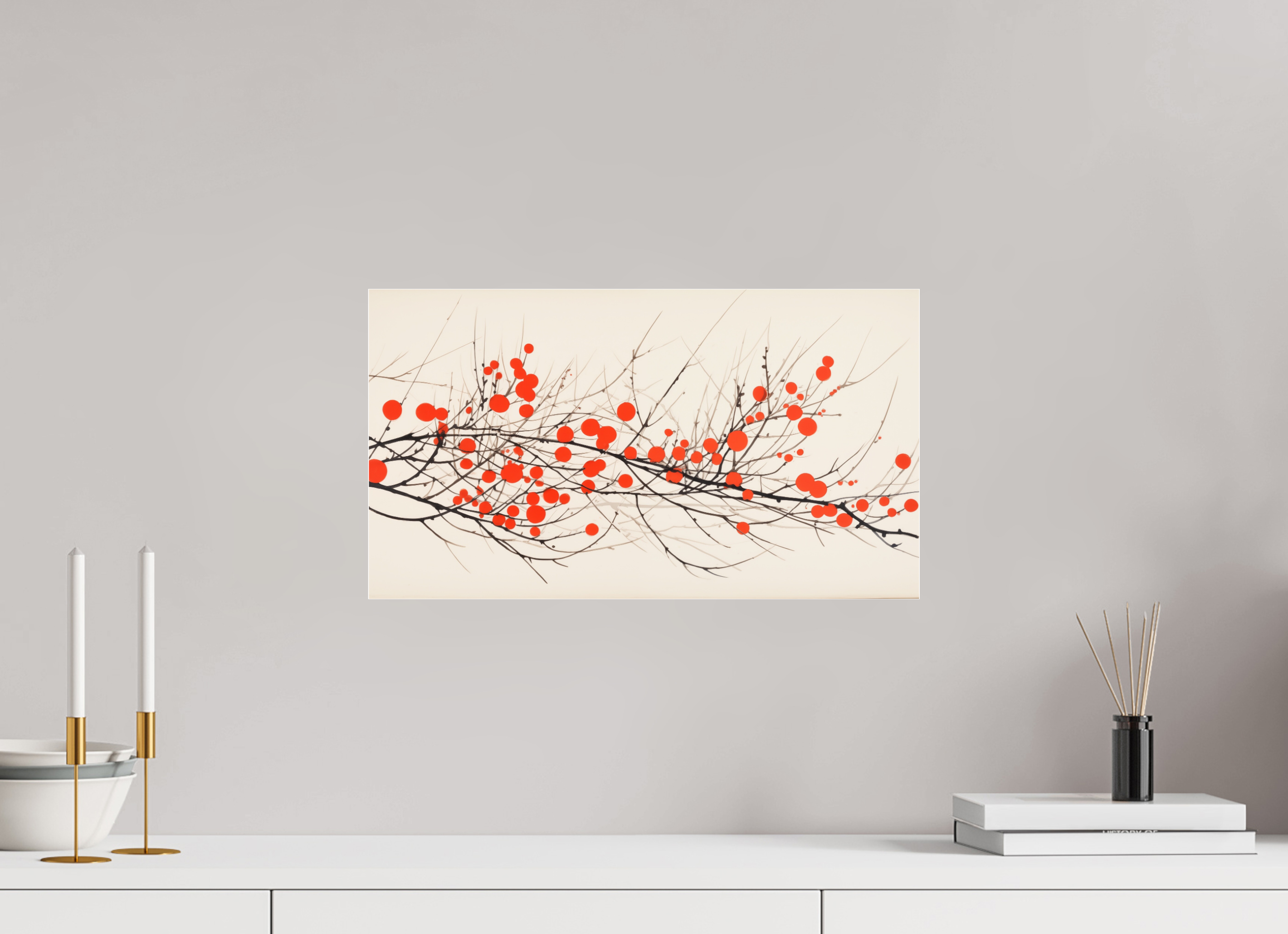 48 x 27 cm, Photo Print Under Acrylic Glass Crimson Whispering Branches