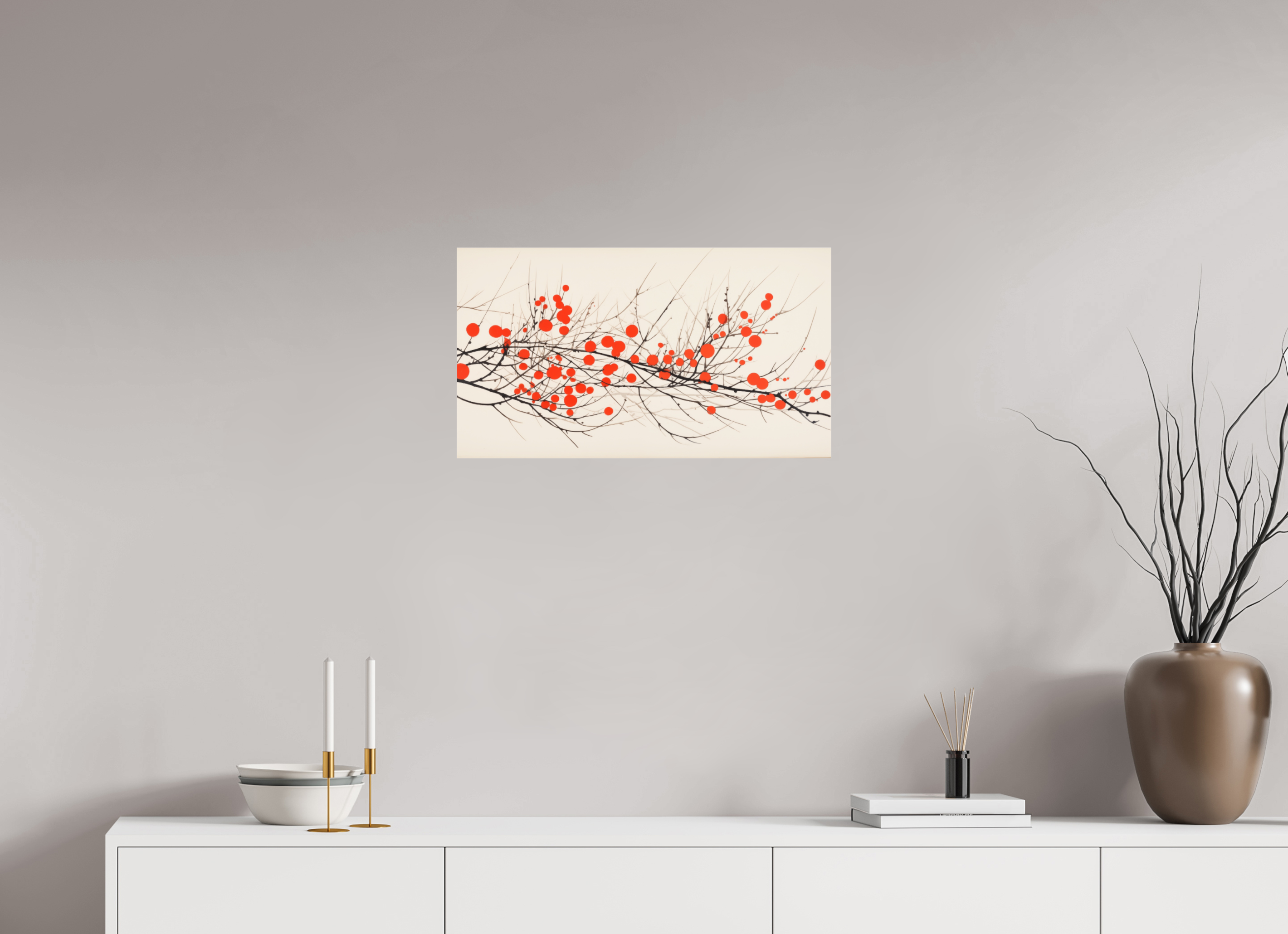 64 x 36 cm, Photo Print Under Acrylic Glass Crimson Whispering Branches