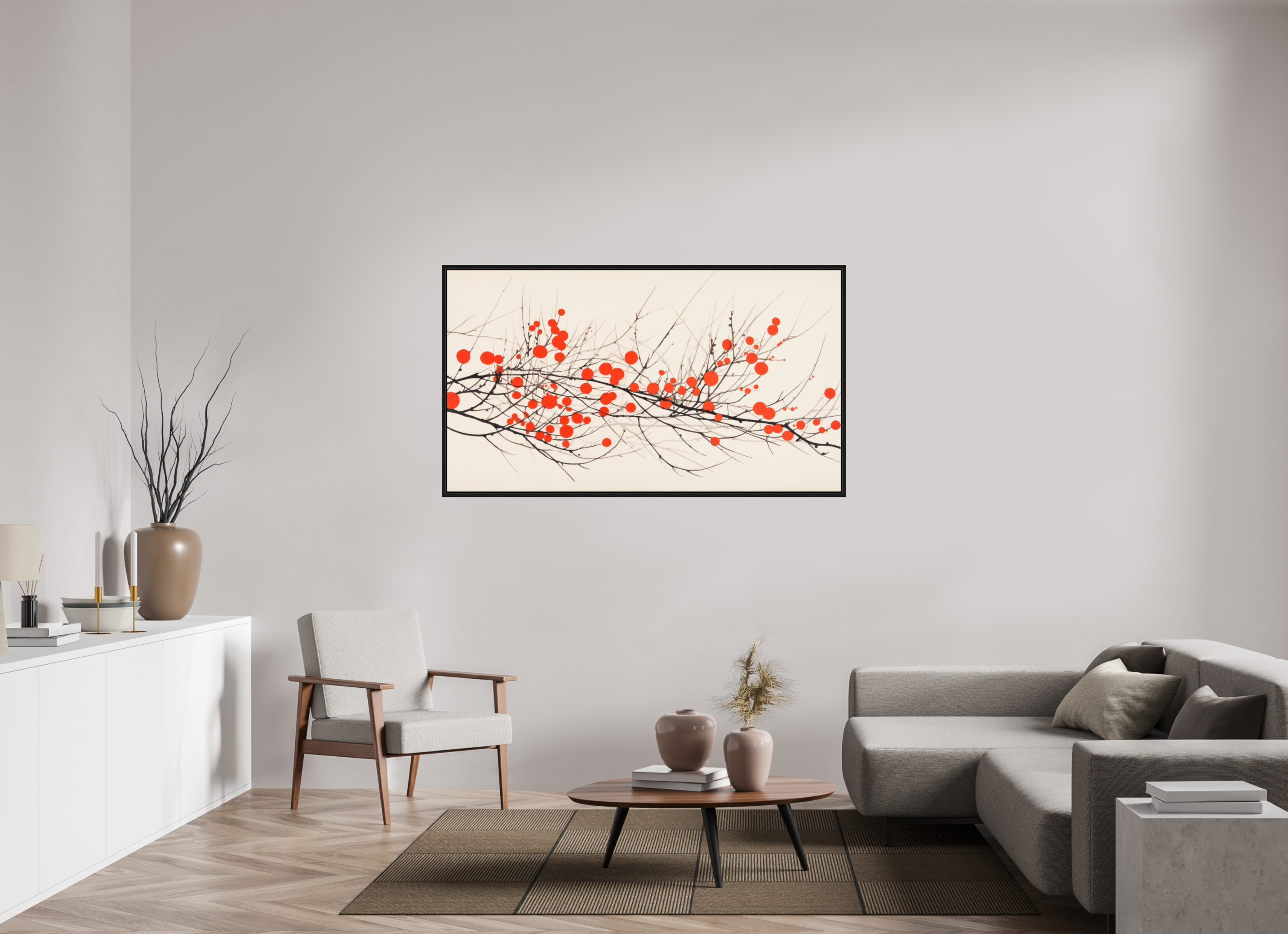 160 x 90 cm, Floater Frame Crimson Whispering Branches