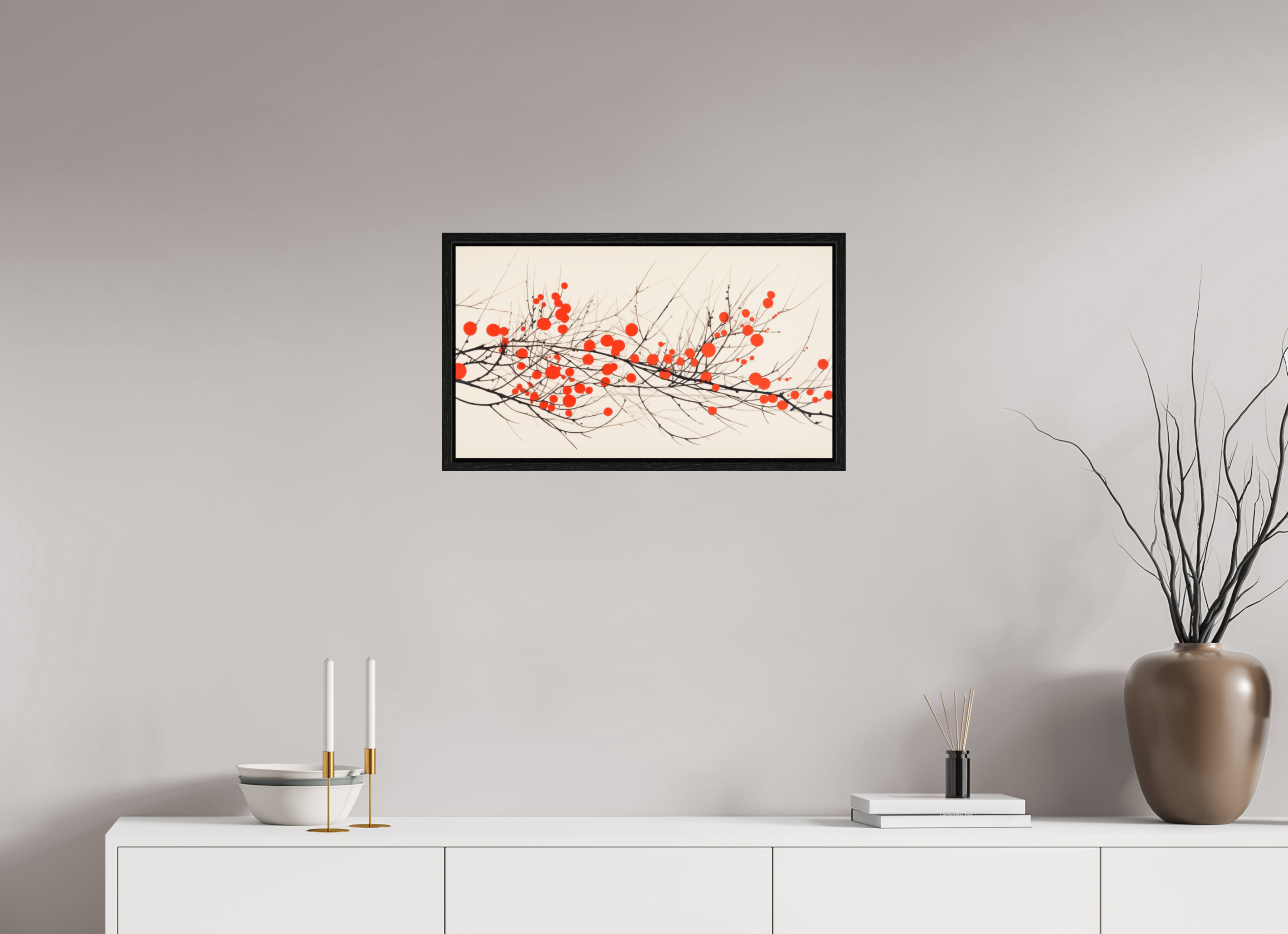 64 x 36 cm, Floater Frame Crimson Whispering Branches